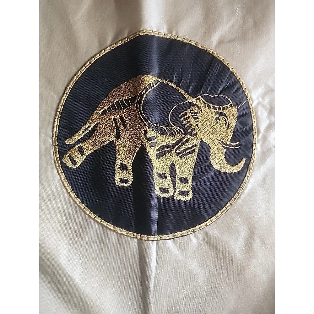 Thai Elephant Applique Pillow Cushion Covers Gold Tan Chinese Silk New 16×17